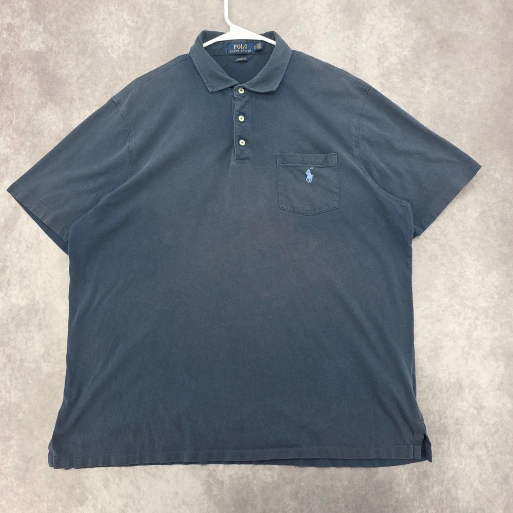 Polo Ralph Lauren Mens XL Classic Fit Pocket Polo Shirt Navy Blue Sun Faded